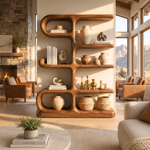Organic Modern Wooden Bookshelf Sculptural Wall Display Shelf