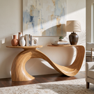 Console Table Solid Wood with Sculptural Infinity Curve Base for Entryway Decor