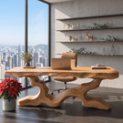 Sculptural Solid Wood Executive Desk with Organic Branch Base and Live Edge Top