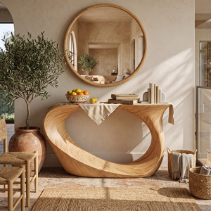 Handcrafted Solid Wood Console Table with Sculptural Loop Base