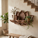 Handcrafted Natural Solid Wood Lotus Petal Wall Shelf for Decorative Display