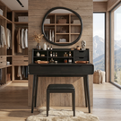 Solid Wood Vanity Table with Organizer Hutch, Drawer Storage, and Tapered Legs