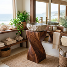 Twisted Solid Wood Pedestal Bathroom Sink Stand