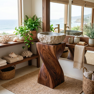 Twisted Solid Wood Pedestal Bathroom Sink Stand