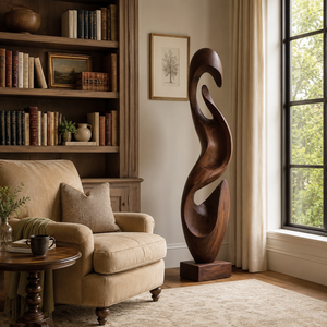 Handcrafted Solid Wood Flowing Void Floor Sculpture