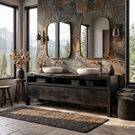 Bathroom Vanity Solid Wood with Double Sink and Open Shelf Storage for Lodge Bathroom