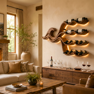 Wave Inspired Solid Wood Wine Rack Wall Shelf