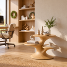 Sculptural Solid Wood Side Table with Three Tier Organic Shelves