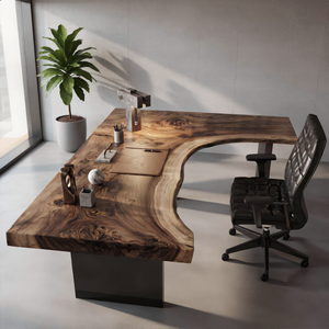 Live Edge Solid Wood Desk with Sculptural Cutout Design
