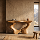 Console Table Solid Wood with Sculptural Open Arch Base for Entryway Decor