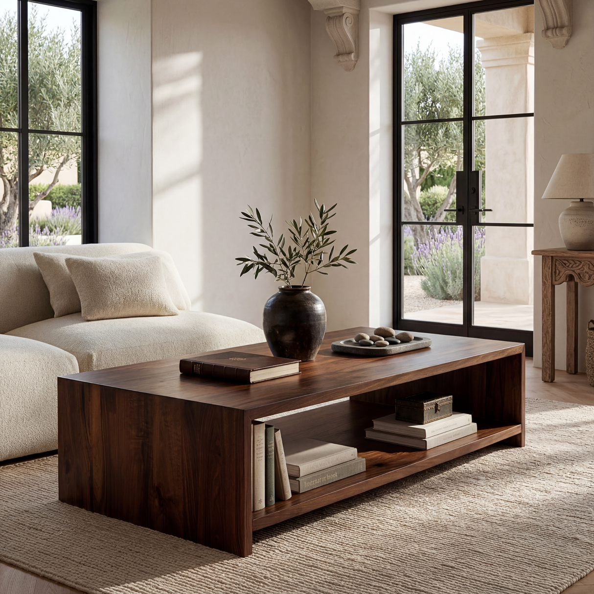 Solid Wood Coffee Table with Clean Open Shelf Design