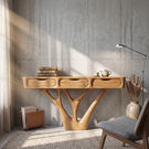Console Table Solid Wood with Three Drawers and Sculptural Branch Base