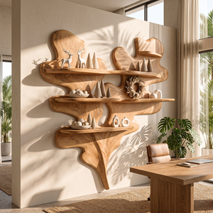 Sculptural Solid Wood Wall Shelf with Layered Organic Leaf Form