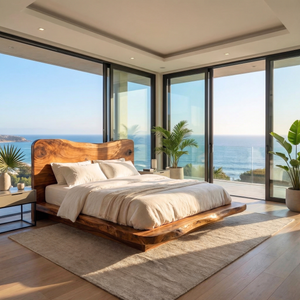 Sculptural Solid Wood Bed Frame with Organic Headboard for Modern Bedroom
