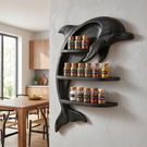 Handcrafted Dolphin Spice Rack with Three-Tier Solid Wood Wall Shelf Design