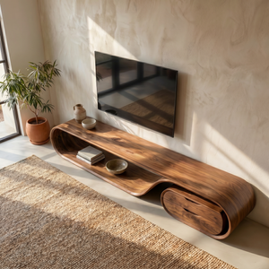 Flowing Organic Solid Wood TV Console with Oval Drawer Cabinet