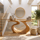 Artistic Solid Wood Console Table with Ribbon Curves and Split Top