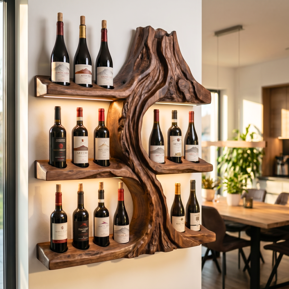 Volcanic Inspired Solid Wood Wine Rack Wall Shelf