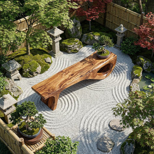 Natural Solid Wood Sculptural Bench for Modern Minimalist Interiors
