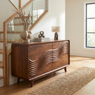 Handcrafted Solid Wood Sideboard with Sculpted Wave Doors