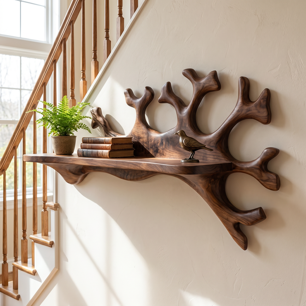 Handcrafted Solid Wood Coral Reef Wall Shelf with Display Ledge