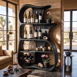 Wine Cabinet Solid Wood Organic Open Shelf Design for Dining Room