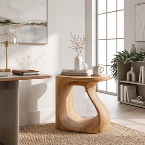 Organic Solid Wood Side Table with Sculptural Open Loop Base