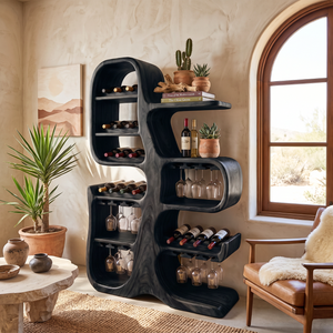 Solid Wood Wine Cabinet with Sculptural Tree Form for Home Bar