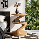 Handcrafted Solid Wood Side Table with Sculptural S Curve Design