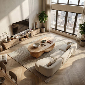 Organic Solid Wood Coffee Table Sculpted Loop Base