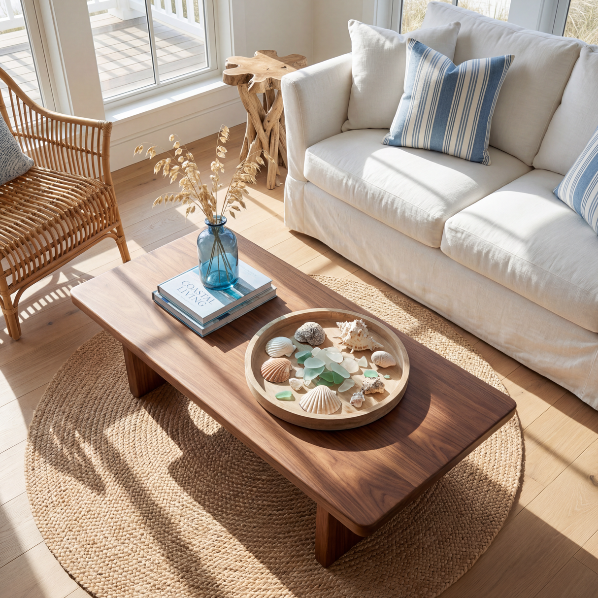 Sculptural Wood Coffee Table with Circular Cutout Base