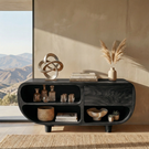 Solid Wood Sideboard with Rounded Open Shelves for Organic Modern Interiors