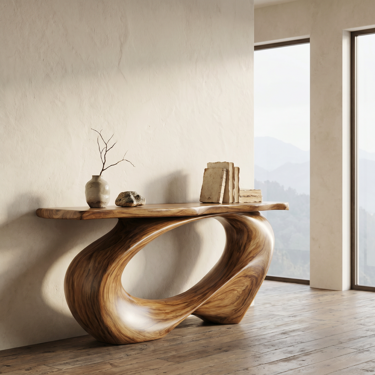 Console Table Solid Wood with Sweeping Oval Loop Base for Entryway Decor