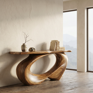 Console Table Solid Wood with Sweeping Oval Loop Base for Entryway Decor