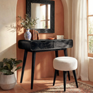 Rounded Wood Vanity Table with Two Drawers, Minimalist Dressing Table for Modern Bedrooms