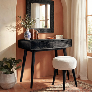 Rounded Wood Vanity Table with Two Drawers, Minimalist Dressing Table for Modern Bedrooms