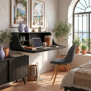 Modern Floating Desk with Integrated Shelf Storage