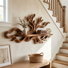 Organic Solid Wood Wave Crest Wall Shelf for Coastal Interiors