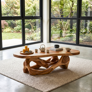 Sculptural Solid Wood Coffee Table with Fluid Openwork Base