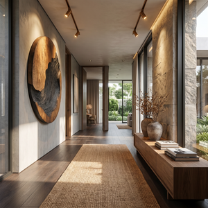 Oval Solid Wood Wall Sculpture with Dark Textured Relief and Natural Grain Contrast