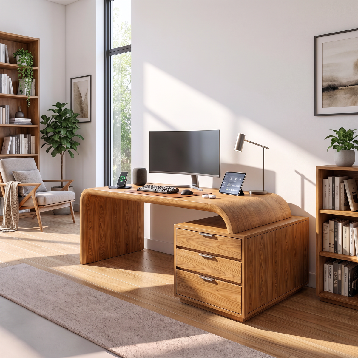 Organic Solid Wood Desk With Drawer Storage For Home Office