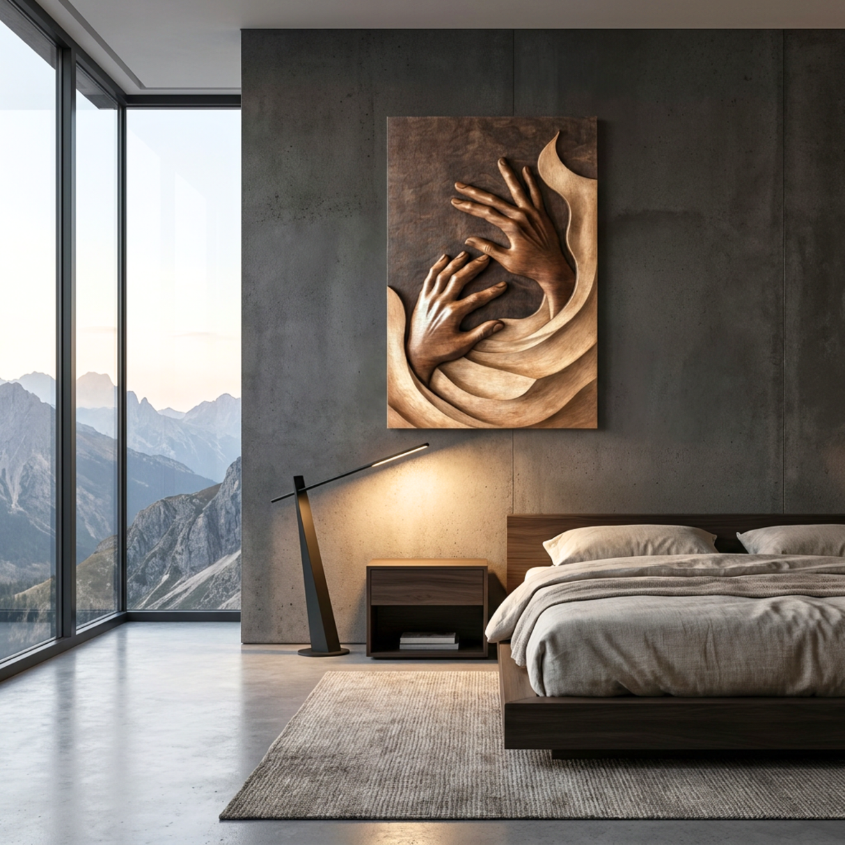 Flowing Hands Wooden Wall Art Handmade Sculptural Relief Panel