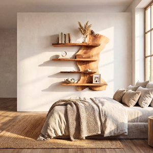Organic Live Edge Solid Wood Wall Shelf Floating Multi Tier Display for Modern Interior