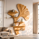 Ginkgo Leaf Solid Wood Wall Shelf with Sculptural Botanical Design