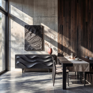 Sculpted Black Wave Sideboard for Modern Living Room and Dining Storage