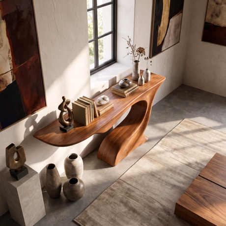 Console Table Solid Wood with Sculptural Arch Base