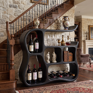 Wine Cabinet Solid Wood with Organic Curved Compartments for Home Bar Storage
