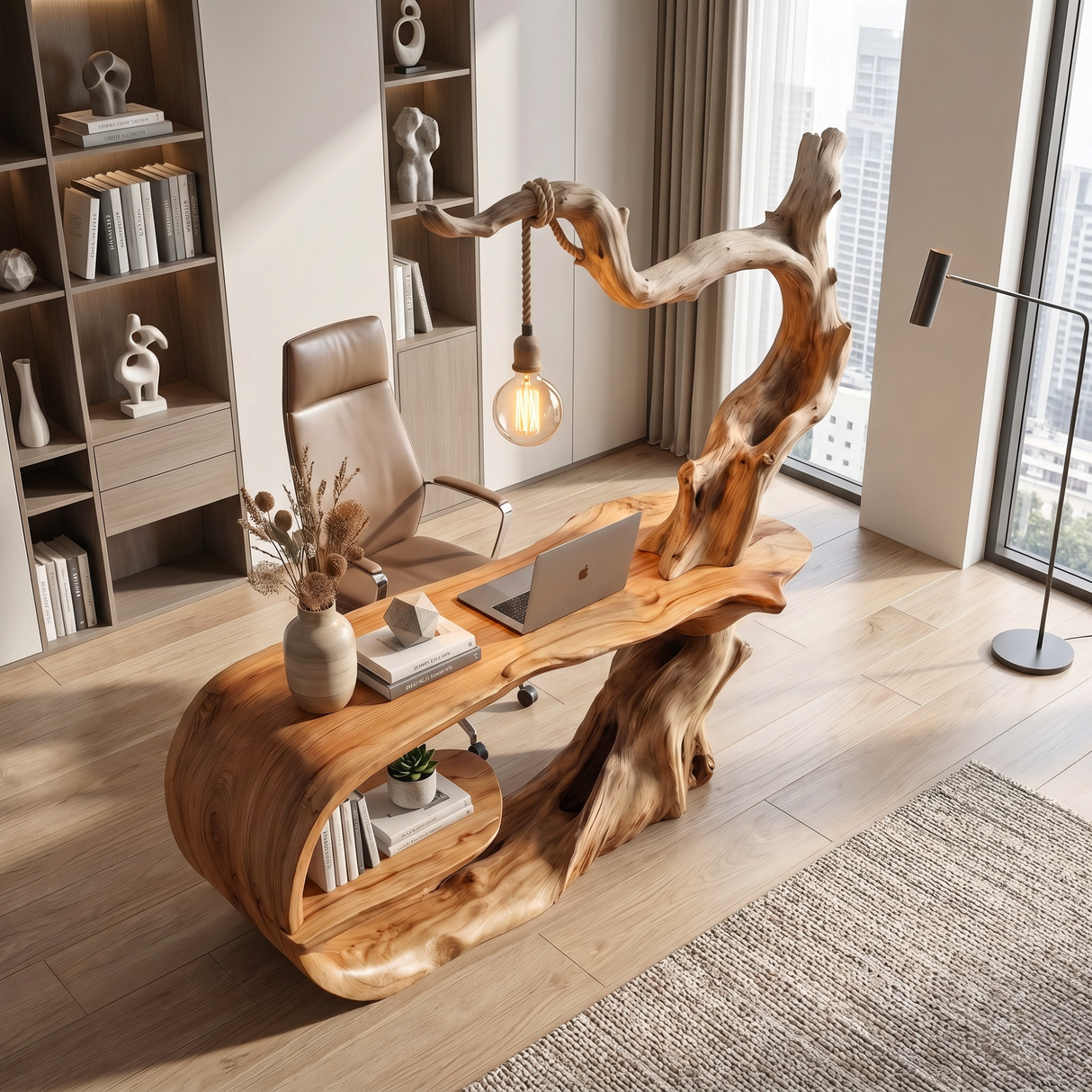Artistic Tree Root Wood Desk Handmade Sculptural Workspace Furniture