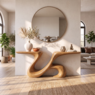 Console Table Solid Wood with Sculptural Double Wing Base for Entryway Decor