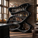 Bar Cabinet Solid Wood with Organic Open Shelves for Living Room